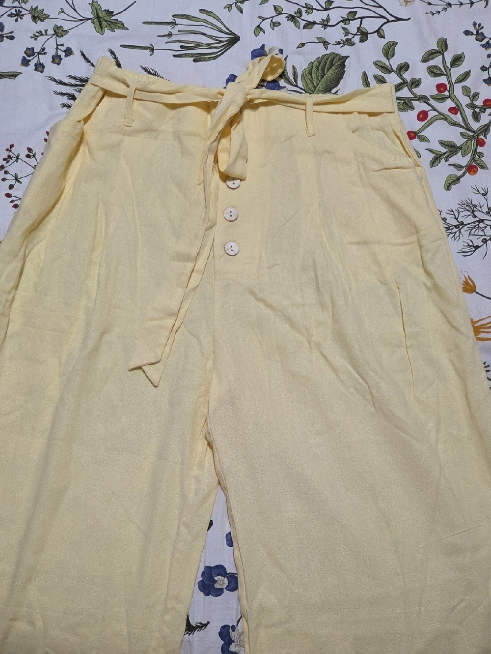 Francesca's Collections Pale Yellow High-Waist Button Front Pants
